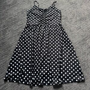 Black & White Polka Dot Mini Dress EUC Sz L Classic Rockabilly Retro 50s